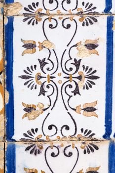 Beautiful design of blue and yellow Portuguese Azulejo tiles.