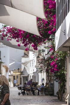 View of the typical beautiful street of Faro city, Portugal.