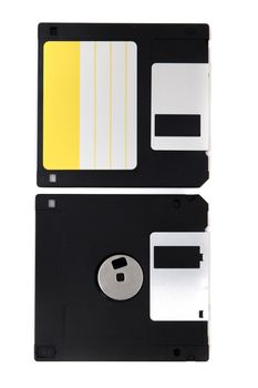 computer floppy disk, front and back view, isolated on a white background.