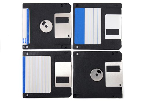 computer floppy disks, front and back view, isolated on a white background.