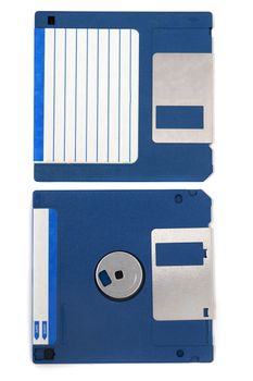 computer floppy disk, front and back view, isolated on a white background.