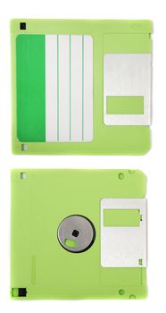 computer floppy disk, front and back view, isolated on a white background.