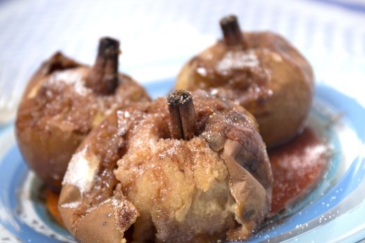 Oven baked apples with cinnamon, sugar honey and red wine.