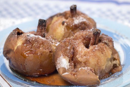 Oven baked apples with cinnamon, sugar honey and red wine.