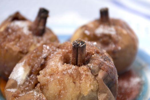 Oven baked apples with cinnamon, sugar honey and red wine.