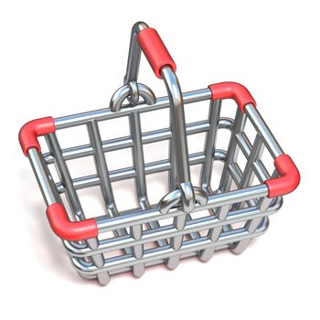 Steel wire shopping basket cartoon icon 3D render illustration isolated on white background