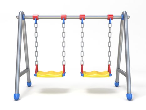 Double children swing front view 3D render illustration isolated on white background