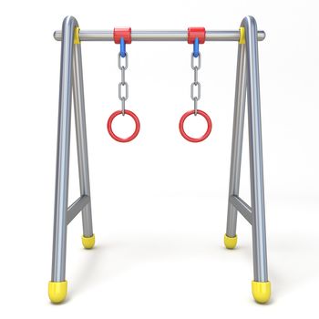 Children swing with metal rings front view 3D render illustration isolated on white background