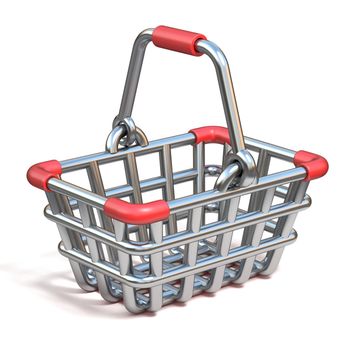 Steel wire shopping basket cartoon icon 3D render illustration isolated on white background
