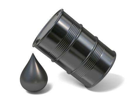 Black barrel and giant oil drop icon 3D render illustration isolated on white background