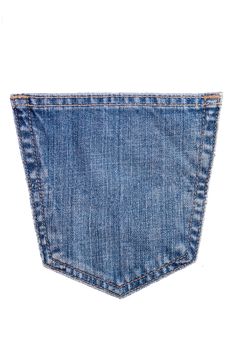 denim blue jean pocket texture is the classic indigo fashion. Denim blue jeans pocket isolated on white background