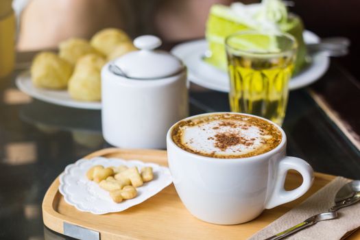 coffee cappuccino art in mug, With relaxing time