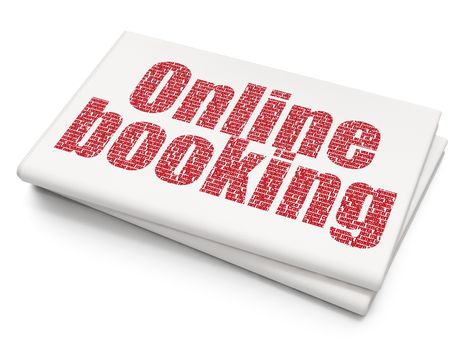 Travel concept: Pixelated red text Online Booking on Blank Newspaper background, 3D rendering