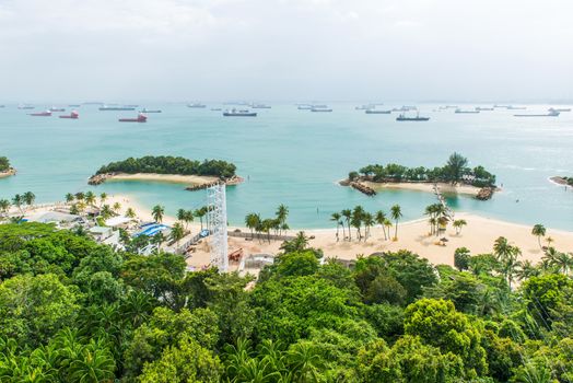 Aerial view of tropical beach in Sentosa island.