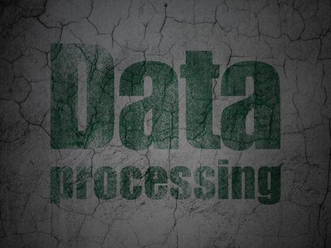 Data concept: Green Data Processing on grunge textured concrete wall background
