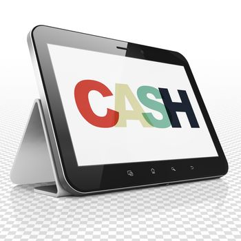 Money concept: Tablet Computer with Painted multicolor text Cash on display, 3D rendering
