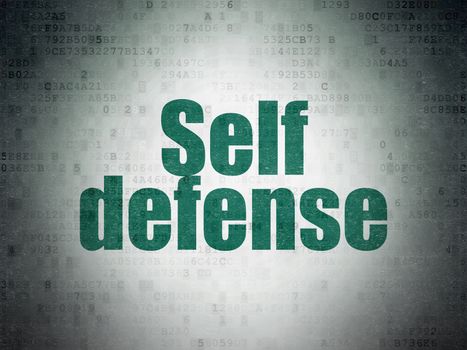 Security concept: Painted green word Self Defense on Digital Data Paper background