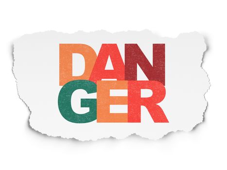 Protection concept: Painted multicolor text Danger on Torn Paper background