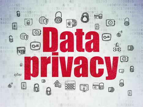 Security concept: Painted red text Data Privacy on Digital Data Paper background with  Hand Drawn Security Icons
