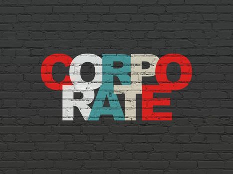 Business concept: Painted multicolor text Corporate on Black Brick wall background