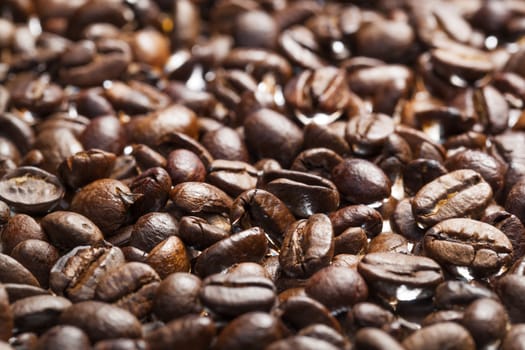 Closeup of dark roasted coffee beans