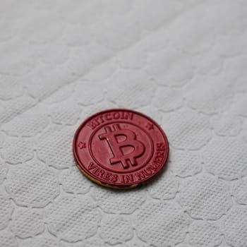 Crypto currency physical bitcoin coin. Bitcoin tokens digital money concept.