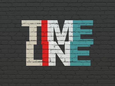 Timeline concept: Painted multicolor text Timeline on Black Brick wall background