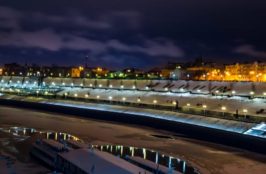 night city lights waterfront the bright lights of the evening river