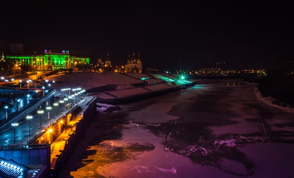 night city lights waterfront the bright lights of the evening river