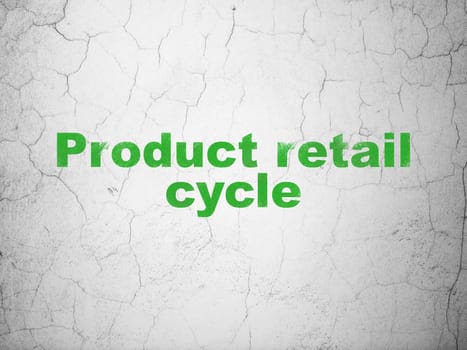 Advertising concept: Green Product retail Cycle on textured concrete wall background