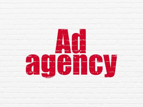 Marketing concept: Painted red text Ad Agency on White Brick wall background