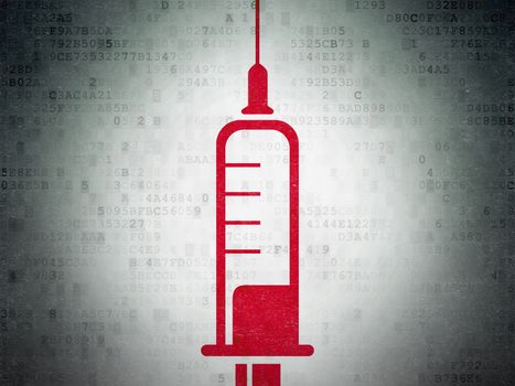 Health concept: Painted red Syringe icon on Digital Data Paper background