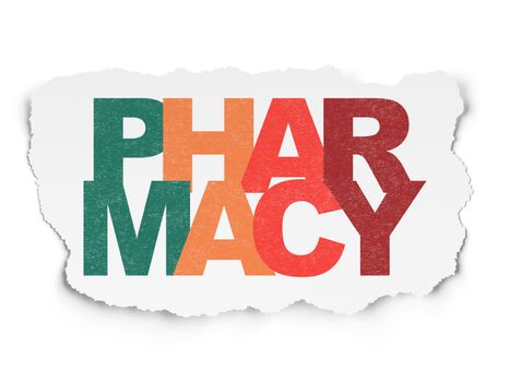 Healthcare concept: Painted multicolor text Pharmacy on Torn Paper background