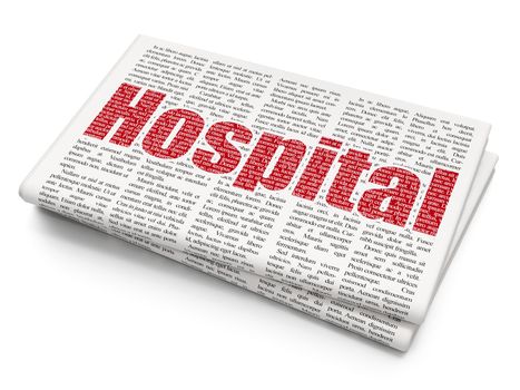 Healthcare concept: Pixelated red text Hospital on Newspaper background, 3D rendering