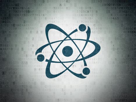 Science concept: Painted blue Molecule icon on Digital Data Paper background