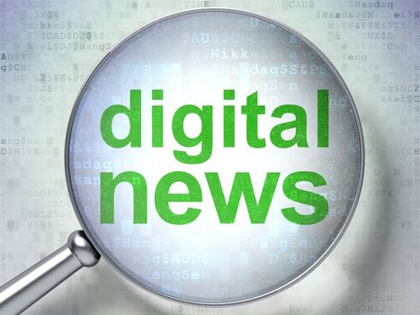 News concept: magnifying optical glass with words Digital News on digital background, 3D rendering