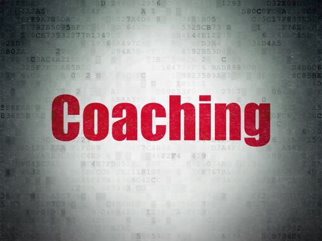 Education concept: Painted red word Coaching on Digital Data Paper background