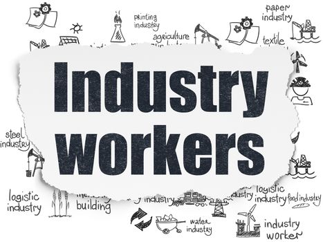 Industry concept: Painted black text Industry Workers on Torn Paper background with  Hand Drawn Industry Icons