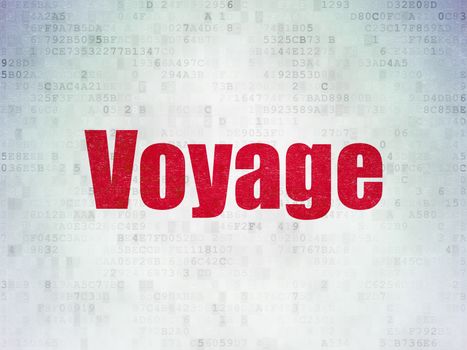 Tourism concept: Painted red word Voyage on Digital Data Paper background