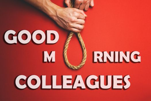 A man pulls a noose. The concept of the real relationship between people.