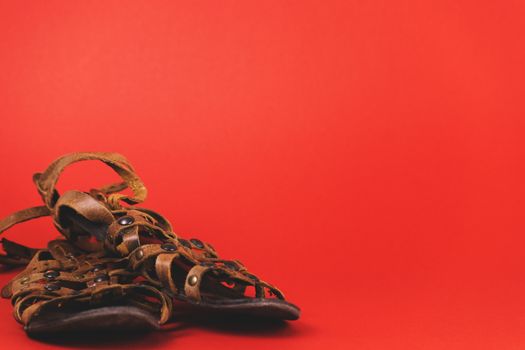 Female shoes on red background