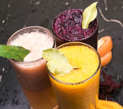 The fresh juice of carrots, beets and tomatoes