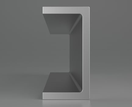 Rolled channel steel bar on gray background. 3d rendering