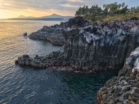 daepo jusangjeoli cliff seaside landscape in jeju south korea
