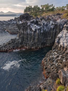 daepo jusangjeoli cliff seaside landscape in jeju south korea