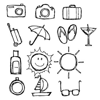 sketch illustration set of travel icon,  doodle hand drawn