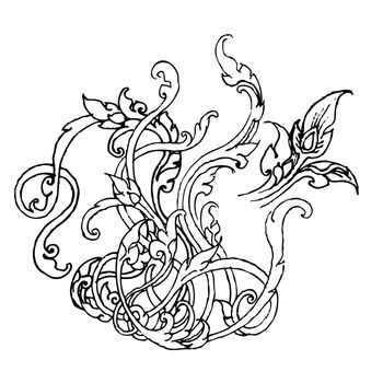 sketch illustration of natural ornament in Thai style,  doodle hand drawn