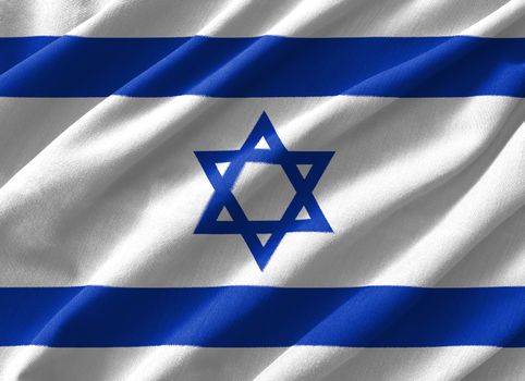 Israel flag painting on high detail of wave cotton fabrics . 3D illustration .