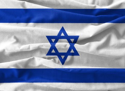 Israel flag painting on high detail of wave cotton fabrics . 3D illustration .