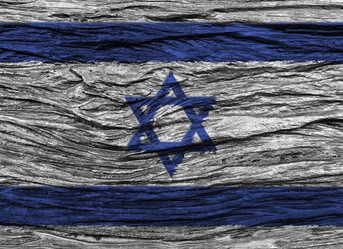 Israel flag with high detail of old wooden background . 3D illustration .
